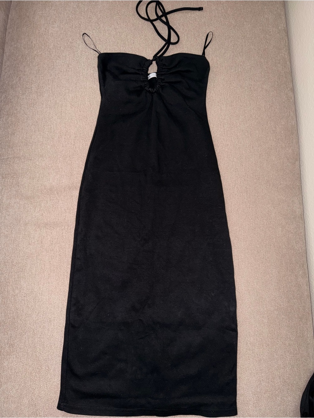 Zara woman's Black Strapless Midi Dress with Tie Detail size M